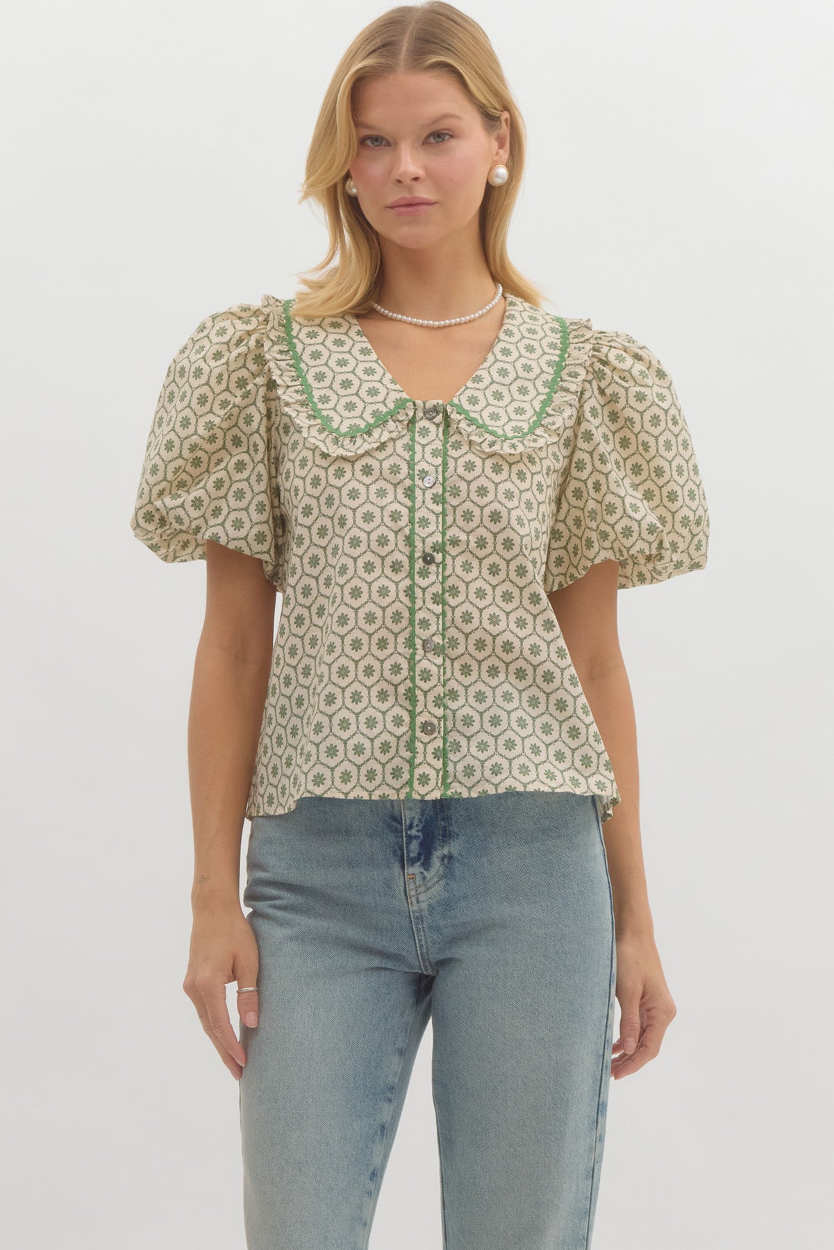 GREEN TEA COLLAR BLOUSE