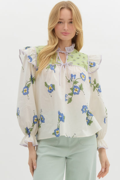 IVORY MIXED PRINT BLOUSE