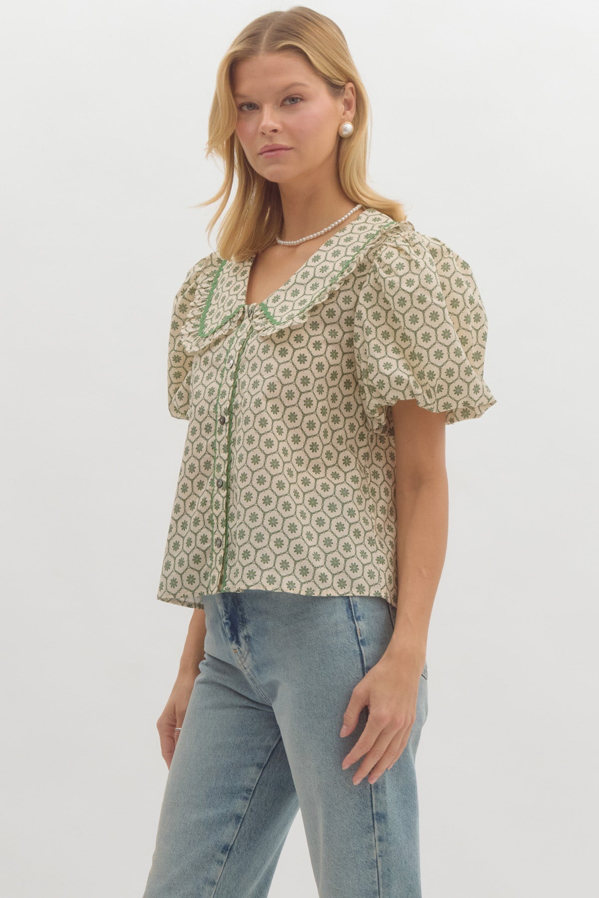 GREEN TEA COLLAR BLOUSE