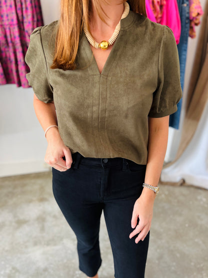 OLIVE SUEDE TOP