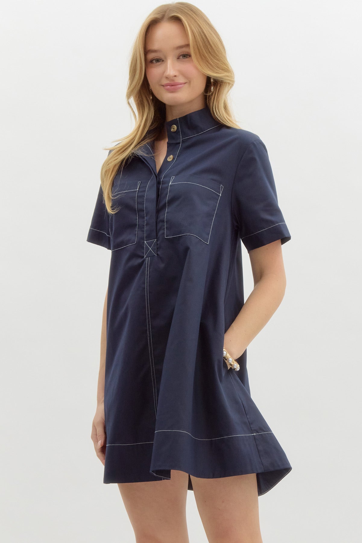 NAVY POCKET SHIFT DRESS