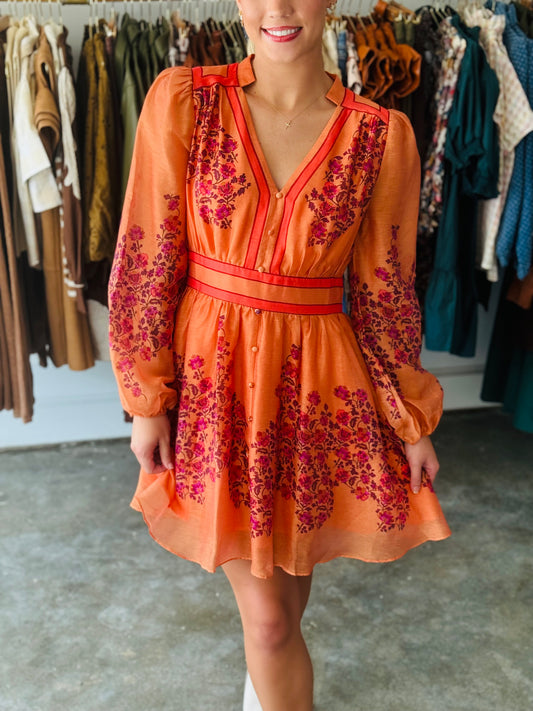 CORAL PRINT MINI DRESS