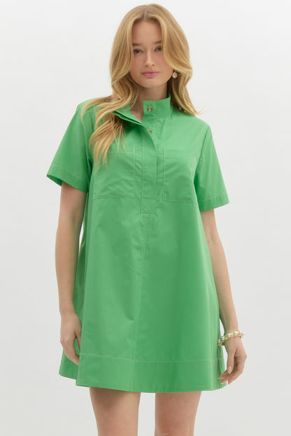 GREEN POCKET SHIFT DRESS