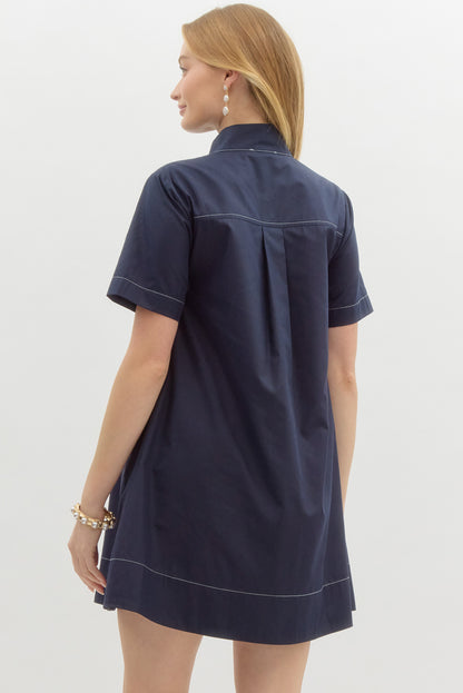 NAVY POCKET SHIFT DRESS