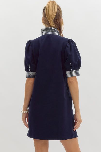 NAVY COTTON SHIFT DRESS