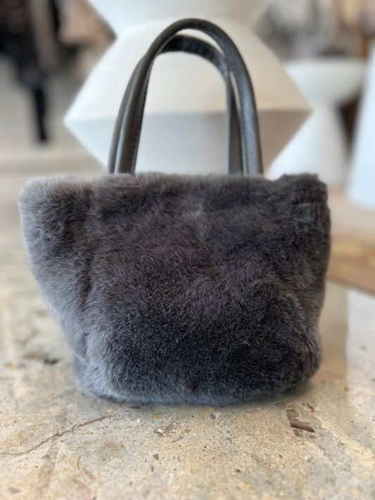 GREY FUR TOTE