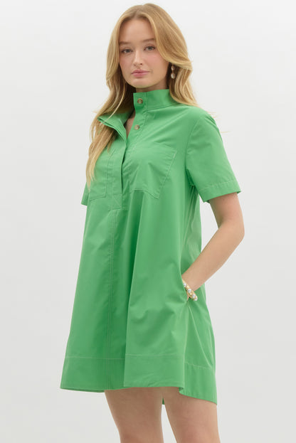 GREEN POCKET SHIFT DRESS