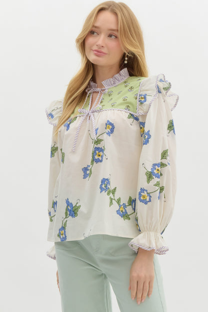 IVORY MIXED PRINT BLOUSE