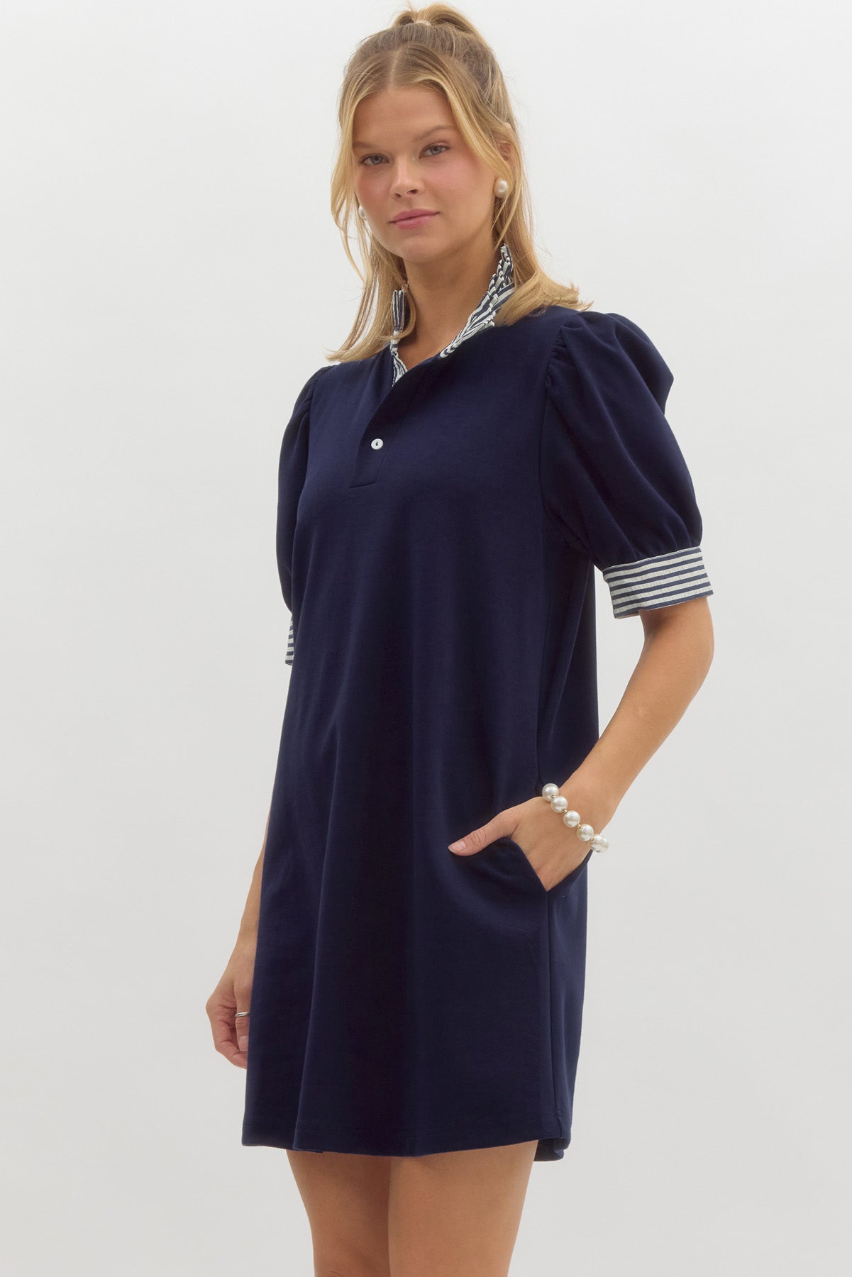 NAVY COTTON SHIFT DRESS