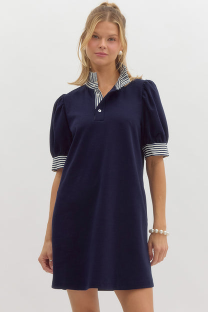 NAVY COTTON SHIFT DRESS