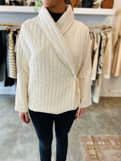 CREAM QUILTED WRAP JACKET