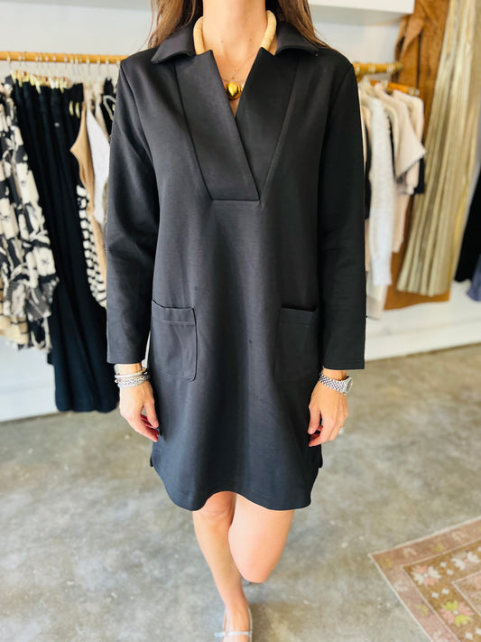 BLACK VNECK SWEATSHIRT DRESS