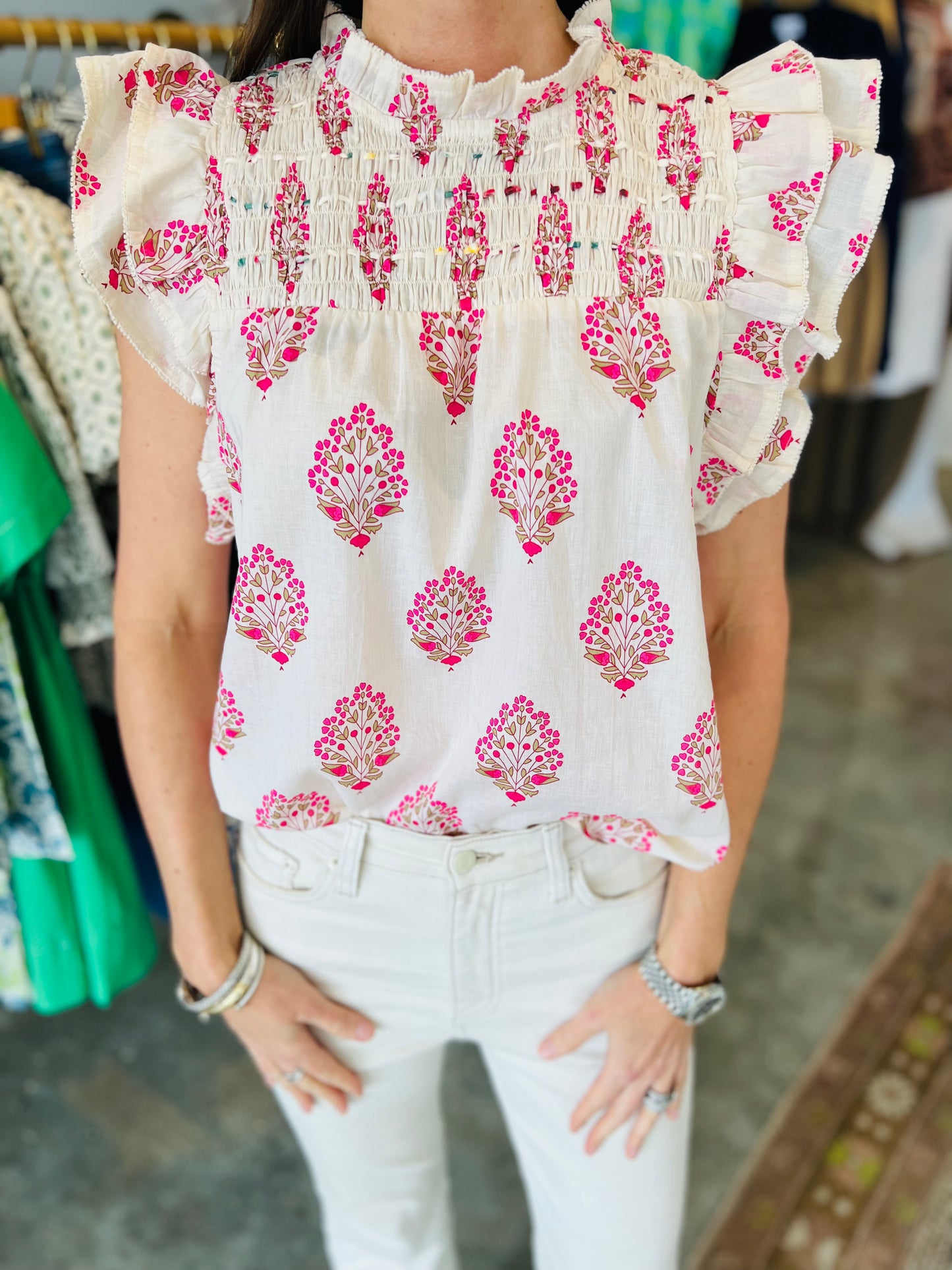 Pink Bouquet Flutter Top