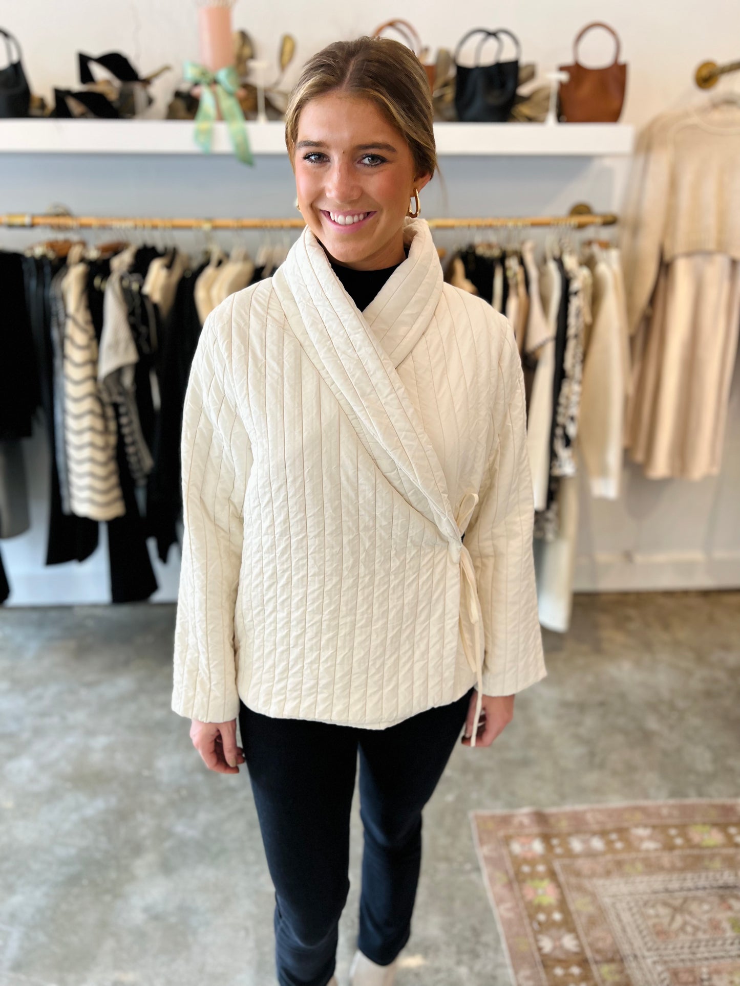 CREAM QUILTED WRAP JACKET