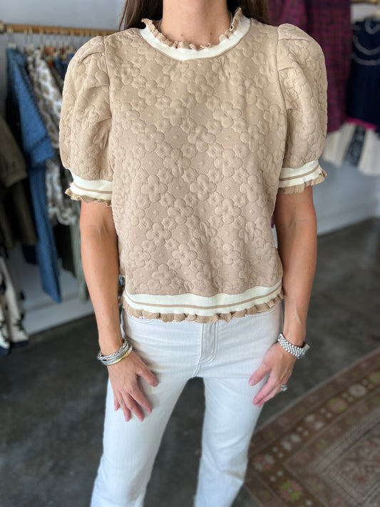 TAUPE TEXTURED SWEATSHIRT TOP