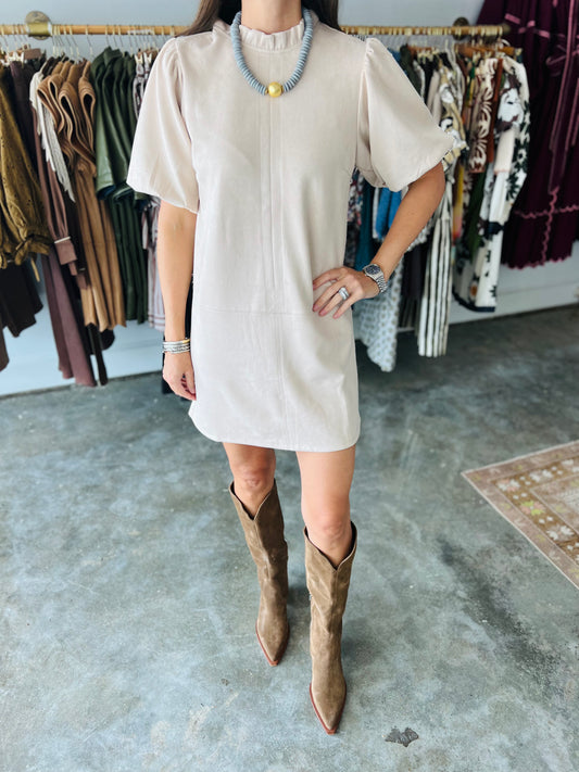 CREAM SUEDE SHIFT DRESS