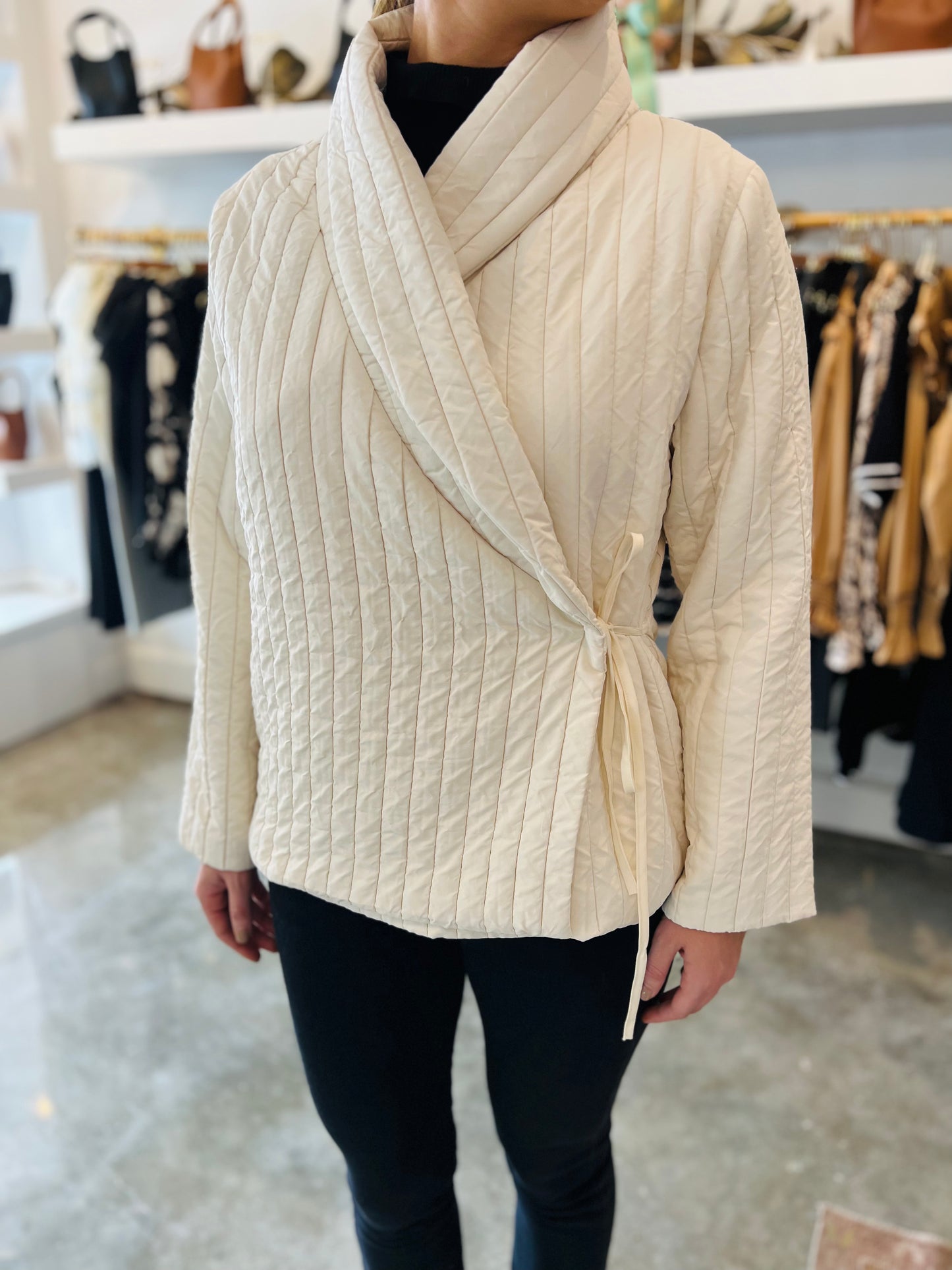 CREAM QUILTED WRAP JACKET