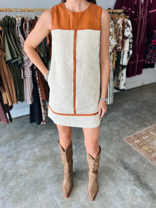 CAMEL MIXED MEDIA DRESS