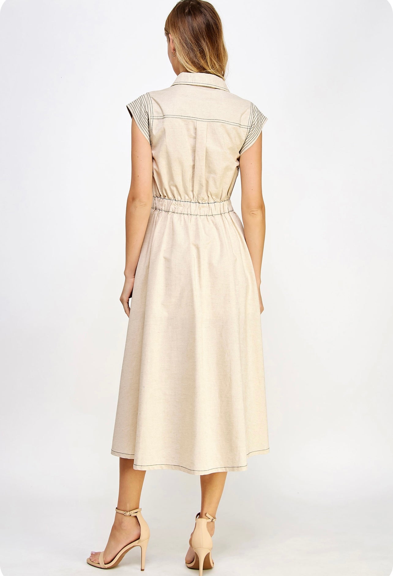 Top Stitch Dress Linen Taupe