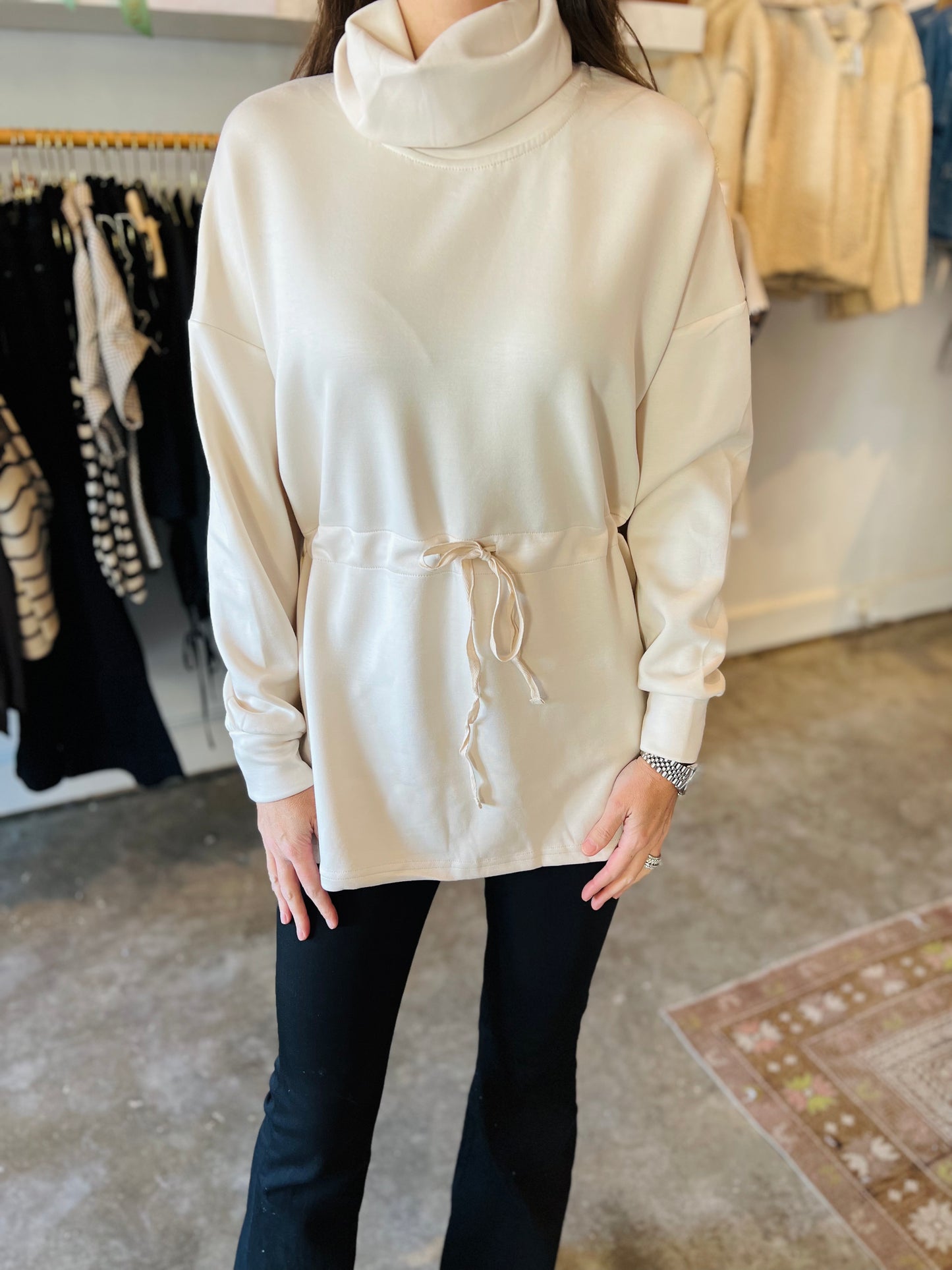 Eggshell Tie Waist Pullover