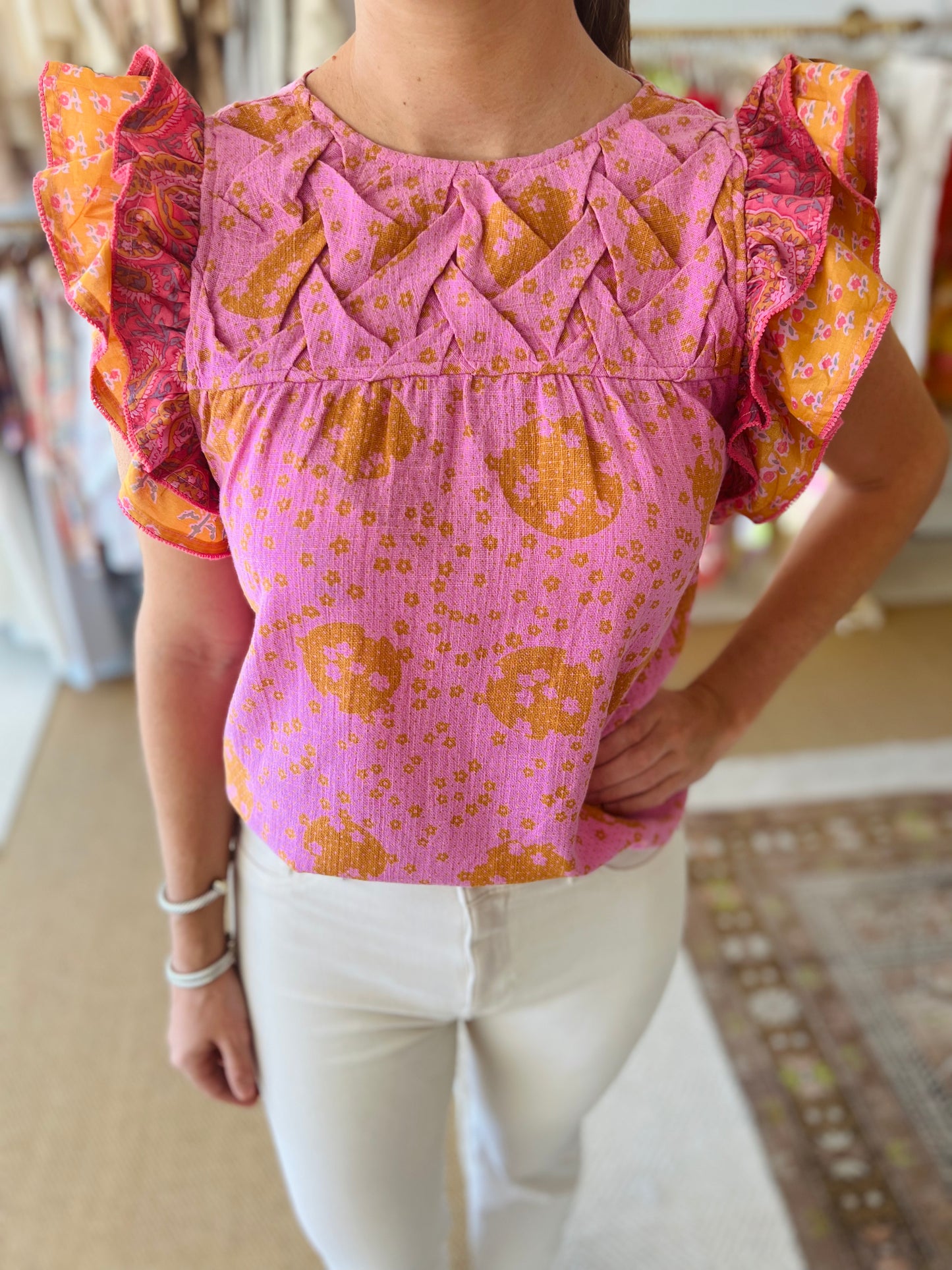 Pink/ Orange Ruffle Top