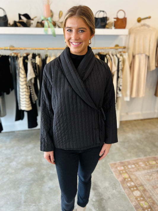 BLACK QUILTED WRAP JACKET