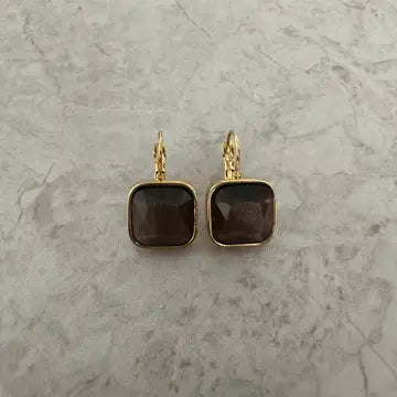 SQUARE STONE EARRING AMBER