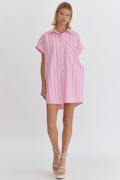 Pink Stripe Button Down Dress
