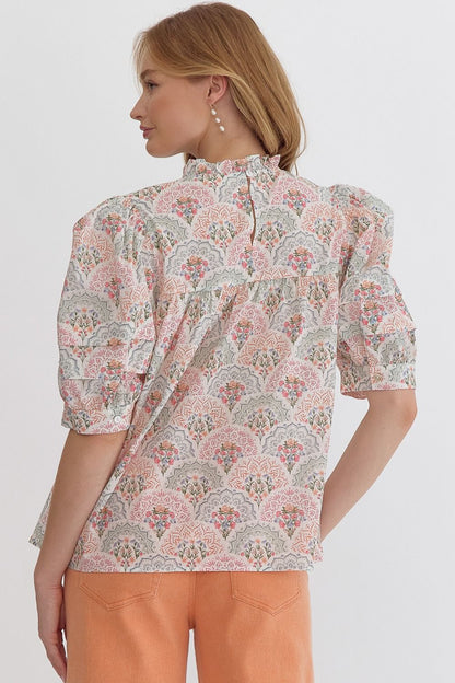 Pleated Floral Print Top